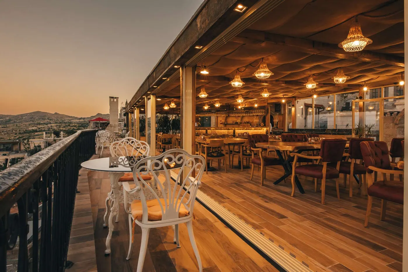 CanFa Group hotel terrace at sunset